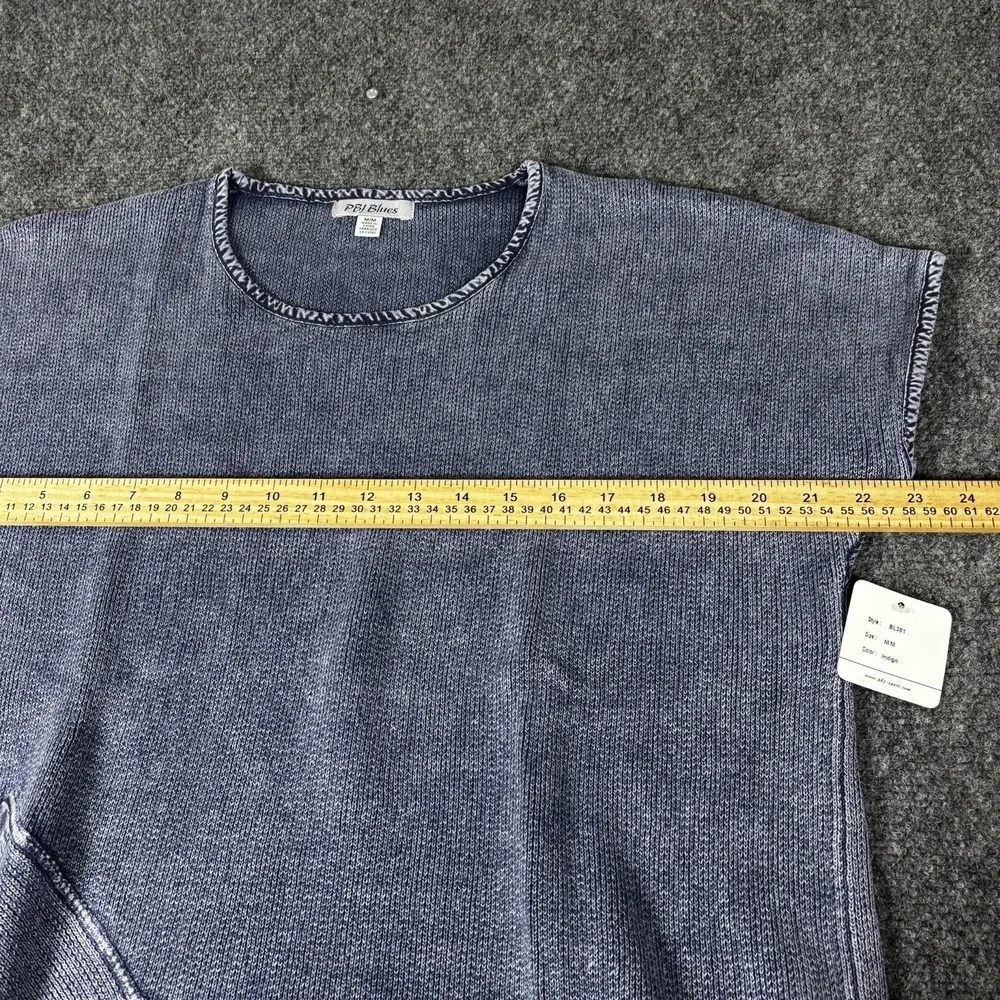 PBJ Blues Knit Top Womens Medium Indigo Ramie Cotton Short Sleeve BL381 New